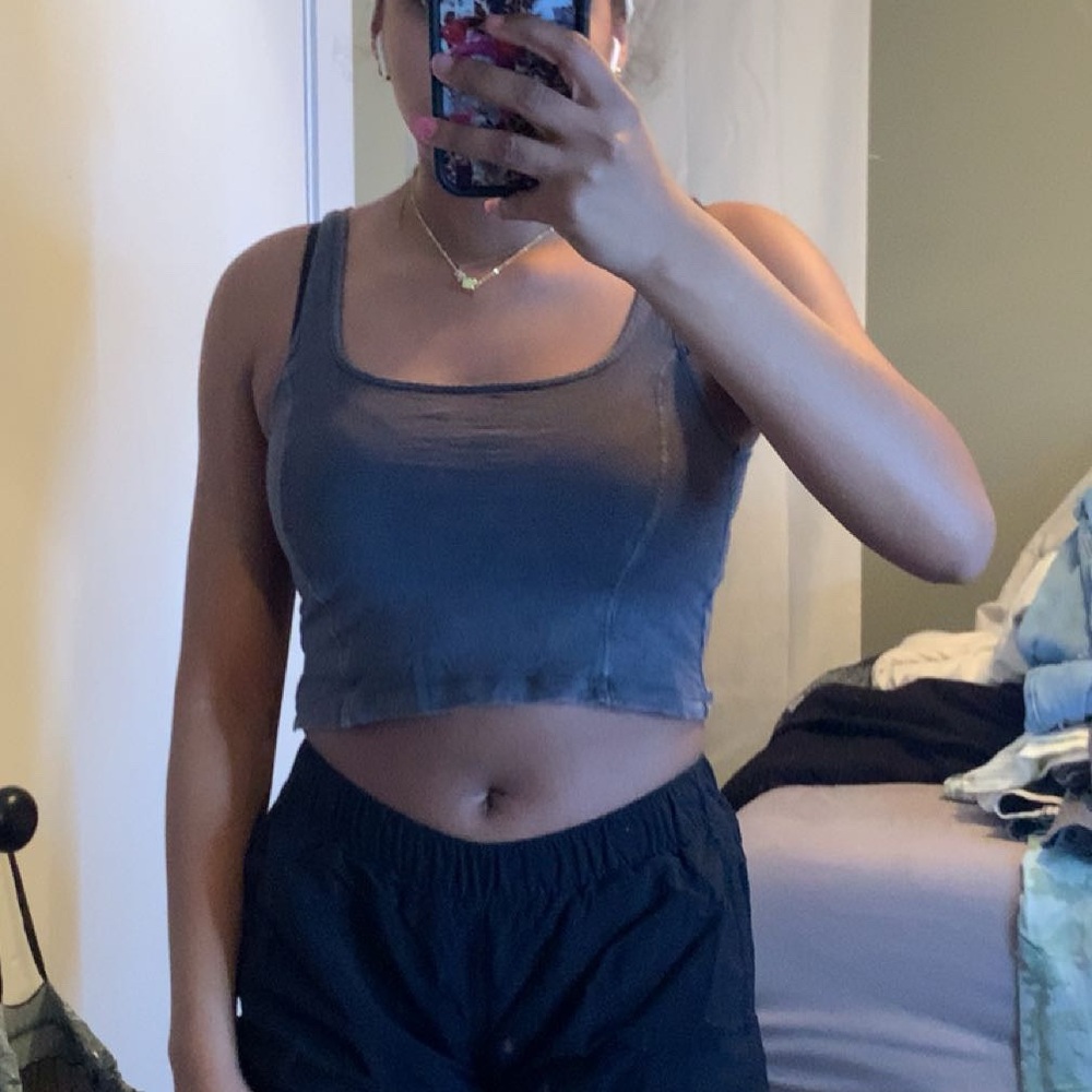 Blue Fitted Crop Tank Top
